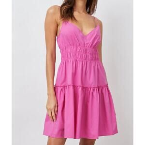 Rails Carmen Mini Dress Cotton Poplin Smocked Back V-Neck Azalea Pink Size Small